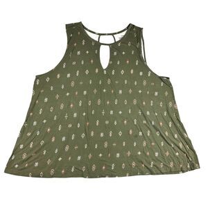 TORRID Top Women's 5 Green Sleeveless Super Soft Knits Aztec Double Keyhole